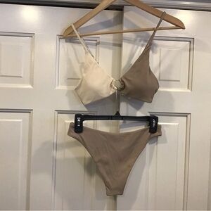 Zaful Beige and Tan Bikini Set Adjustable Straps Spring Break